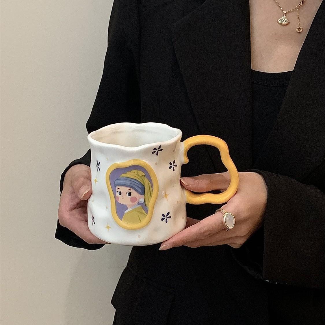 High value creative retro ceramic mug couple souvenir water cup birthday gift coffee cup household cup 301-400ml