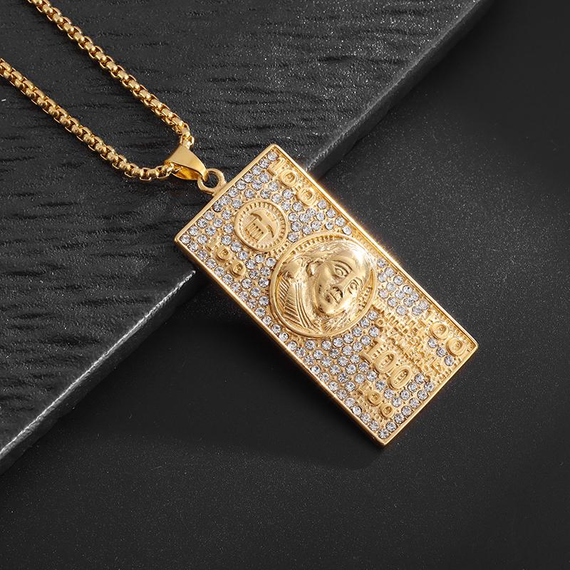 Hip Hop Zircon Dollar Sign Pendant Necklace Men Women Punk Fashion Rock Rap Jewelry Gift