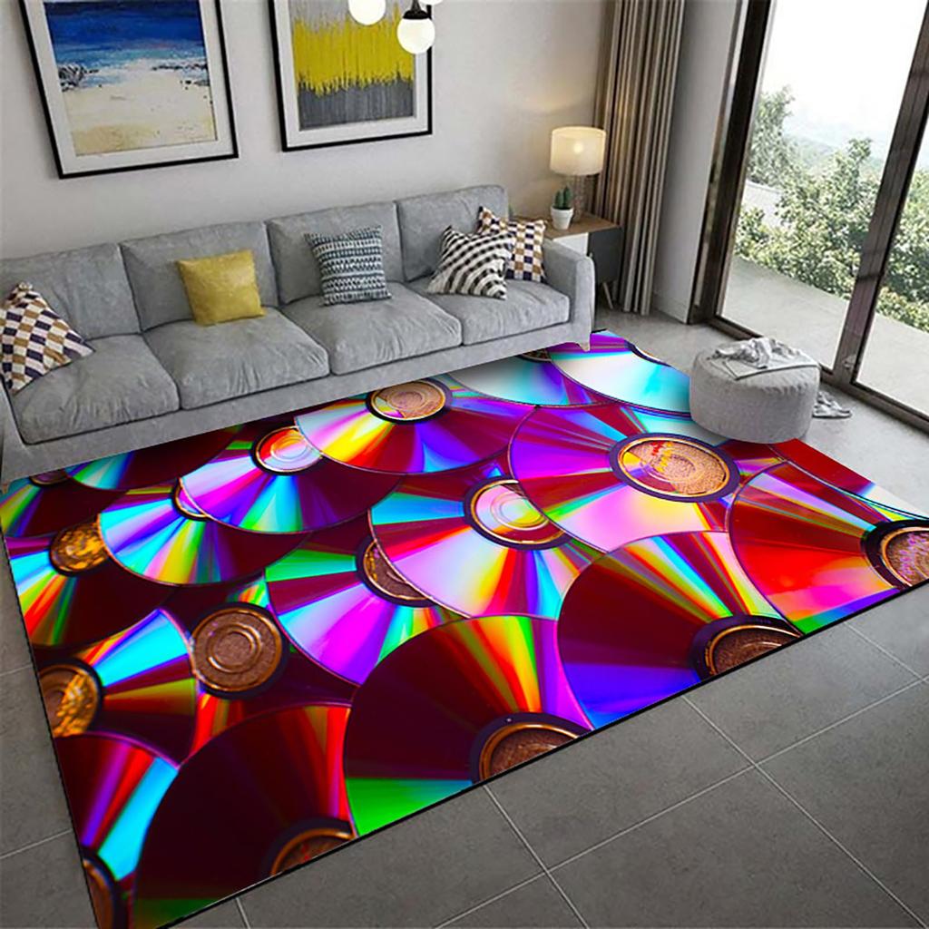 Record Area Rug CD Card Living Room Rugs Vintage Disc Print Decor Doormat Music Theme Carpet Non Slip Soft Indoor Floor Mat