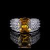 Yellow Zircon Ice Flower Cut High Carbon Diamond Square Ring Light Luxury High-End Design Temperament Ring