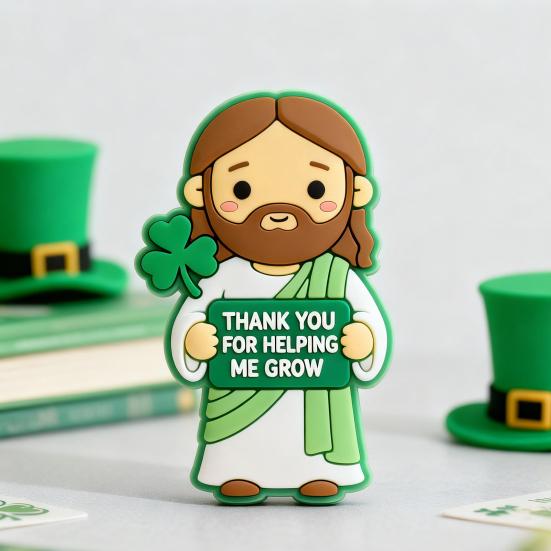 4 Pcs St. Patrick's Day Little Jesus Figurines Thank You for Helping Me Grow Tiny Jesus Figures Religious Gifts for Desktop Mantel Shelf Home Decor
