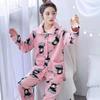 Women's Coral Fleece Pajamas: Warm, Thick Cardigan Lapel Homewear Set for Autumn and Winter