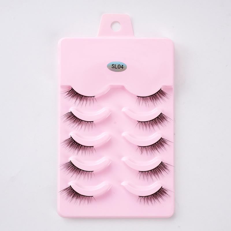 

Natural Style Half Eyelashes: Synthetic Fiber False Lashes, Nude Makeup, Dense Design - 5 Pairs