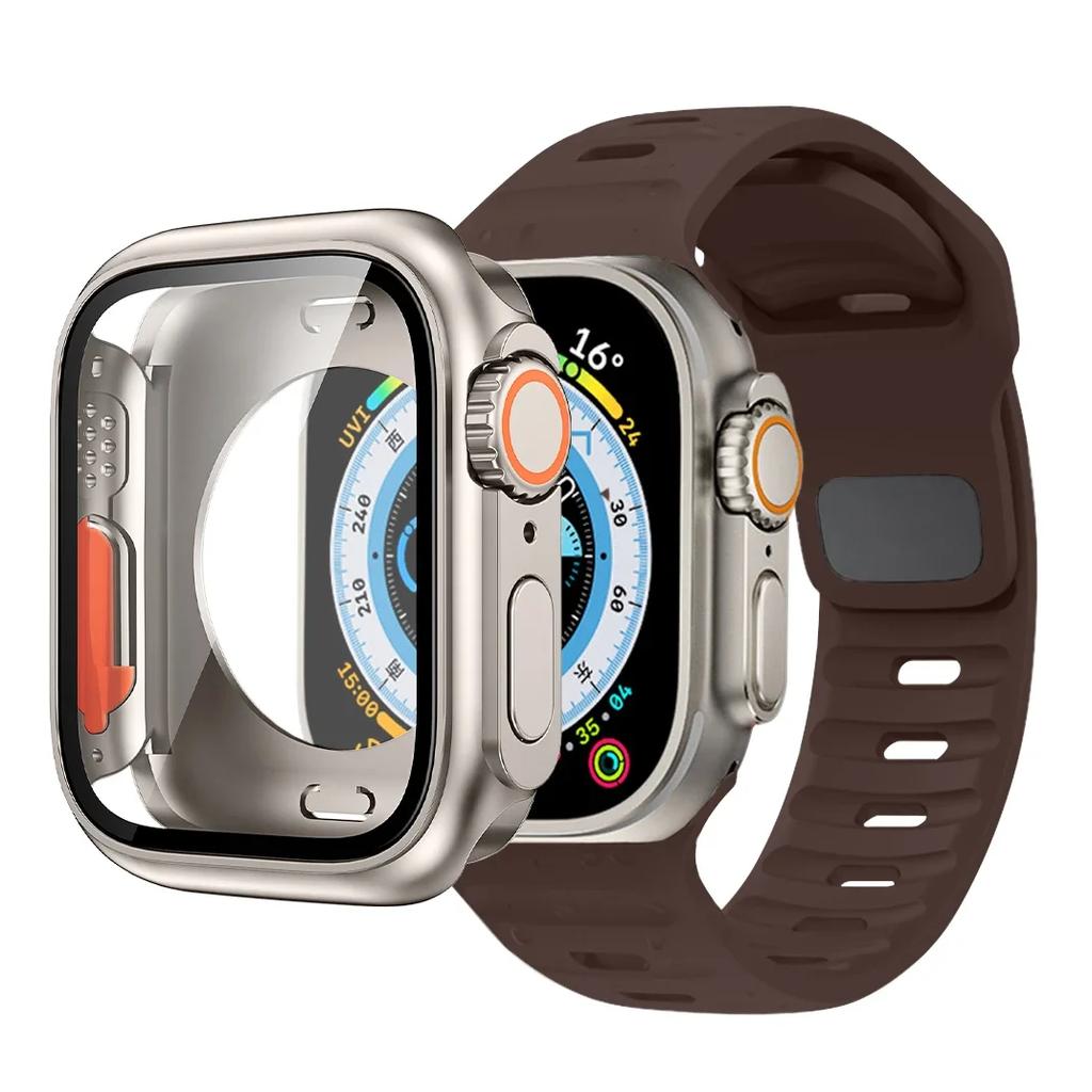 Case+Strap For Apple Watch Band 45mm 44mm 41 42 46mm Smart Silicone Bracelet Iwatch Series 5 6 Se 7 8 9 10 Change To Ultra Case