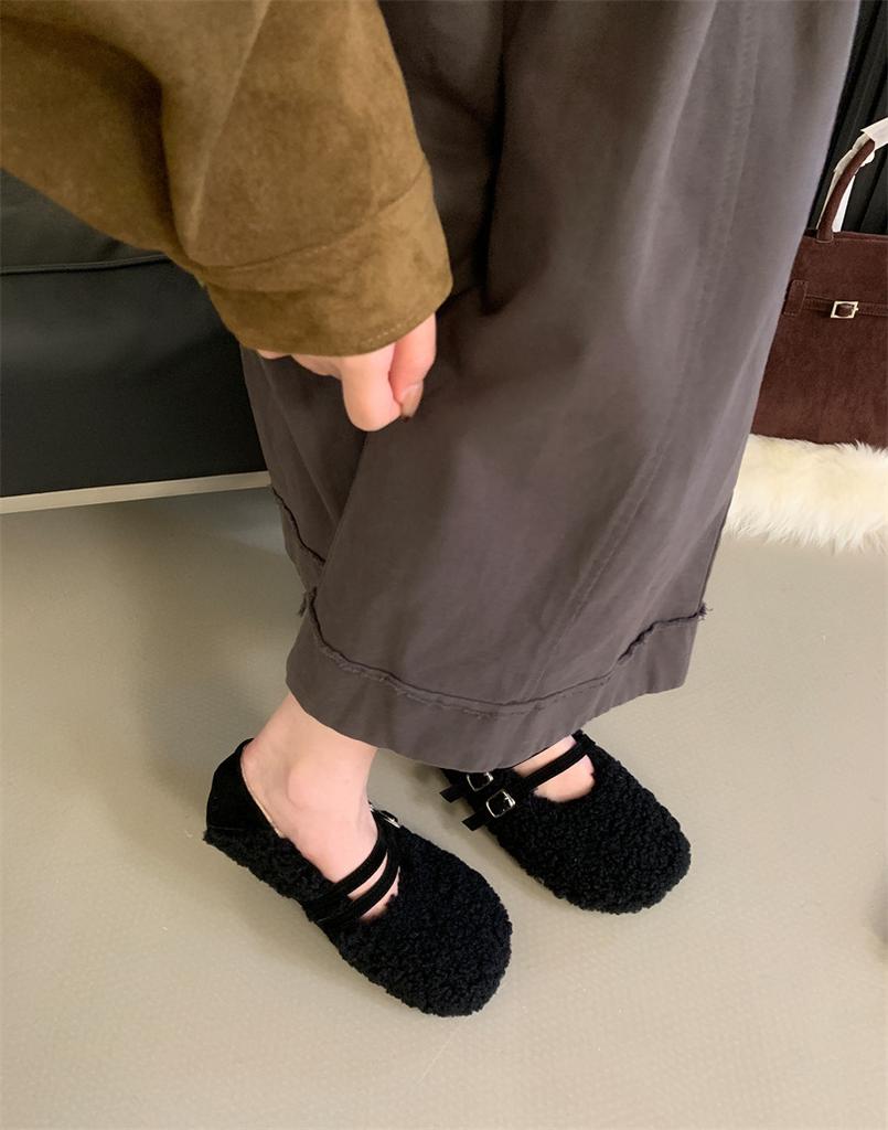 Mary Jane Gentle Imitation Lamb Wool Shoes Warm Soft-soled Cotton Shoes Wear 2025 Autumn and Winter Single Shoes Doudou Shoes