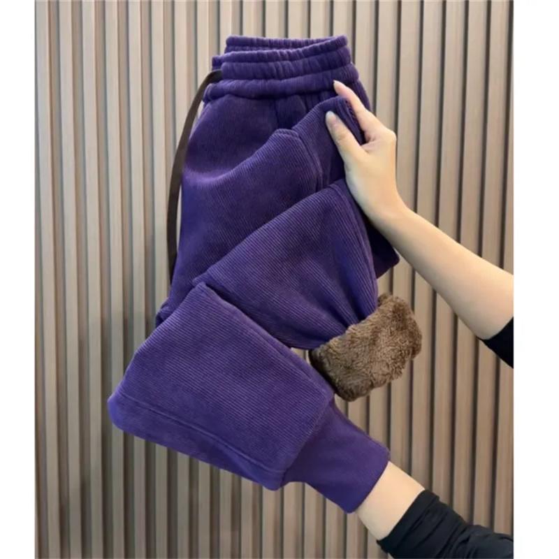 Autumn Winter Corduroy Velvet Padded Pants Women Loose Elastic Waist Harem Pants Fashion High Waist Casual Pants Female
