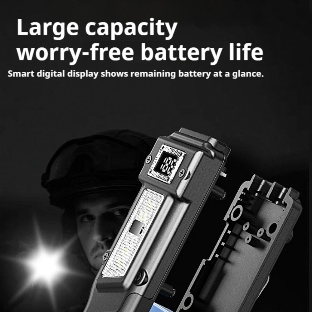 New Portable Flashlight Ultra-thin Rechargeable LED Flashlight Portable Work Light, Cold Resistant, Camping, Patrol, Battery Display
