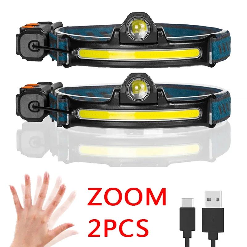 IR Sensor LED Headlamp Powerful XPG+COB Headlight 2000mAh 18650 USB Head Lamp Portable Floodlight Flashlight Waterproof Lantern