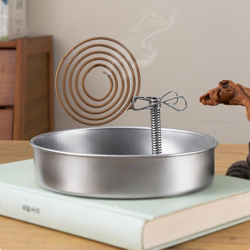 Magnetic Incense Coil Holder With Ash Catcher Tray Portable Round Metal Repellent Spiral Incense Burner For Indoor Outdoor
