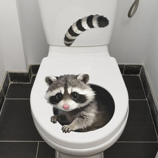 Yousheng Creative 3D Peeking Raccoon Toilet Stickers, Self-Adhesive Toilet Seat Sticker, Waterproof PVC Water Tank Sticker, Peel And Stick Raccoon