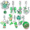 925 Silver St Patricks Day Lucky Charm Green Clover Pendant Bead for Women DIY Jewelry Necklace Bracelet Gift