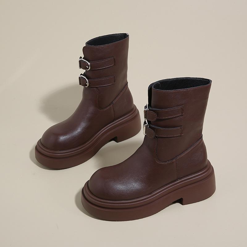 Fashion belt buckle short boots women's autumn and winter new thick-soled high-end versatile boots Martin boots