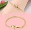 % Copper Metal Authentic Original Golden Shining Heart Snake Chain Charming Bracelet High Quality Fine Jewelry Fien High Quality Fine Jewelry