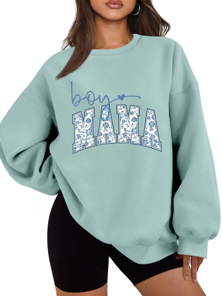 BOY MAMA Floral Spot Women's Thickened Casual Round Neck Long Sleeve Hoodie