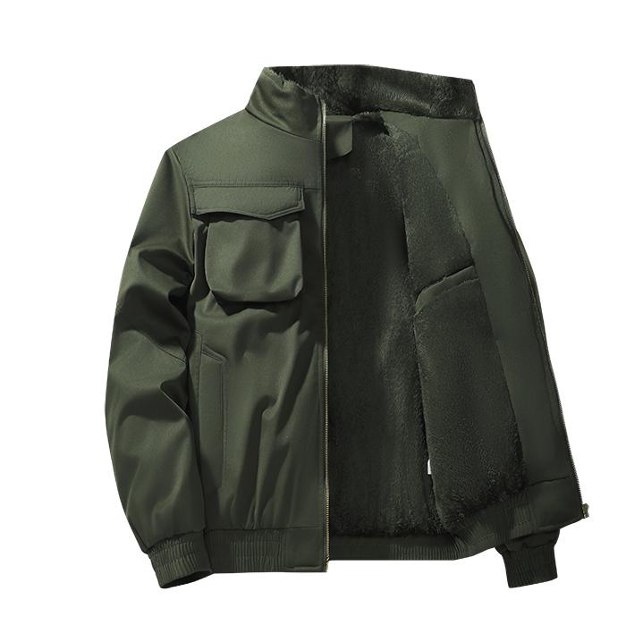 Plucked Lamb Wool Multi Pocket Fur Collar Cotton Jacket for Men In Winter, Solid Color Hooded Cotton Jacket
