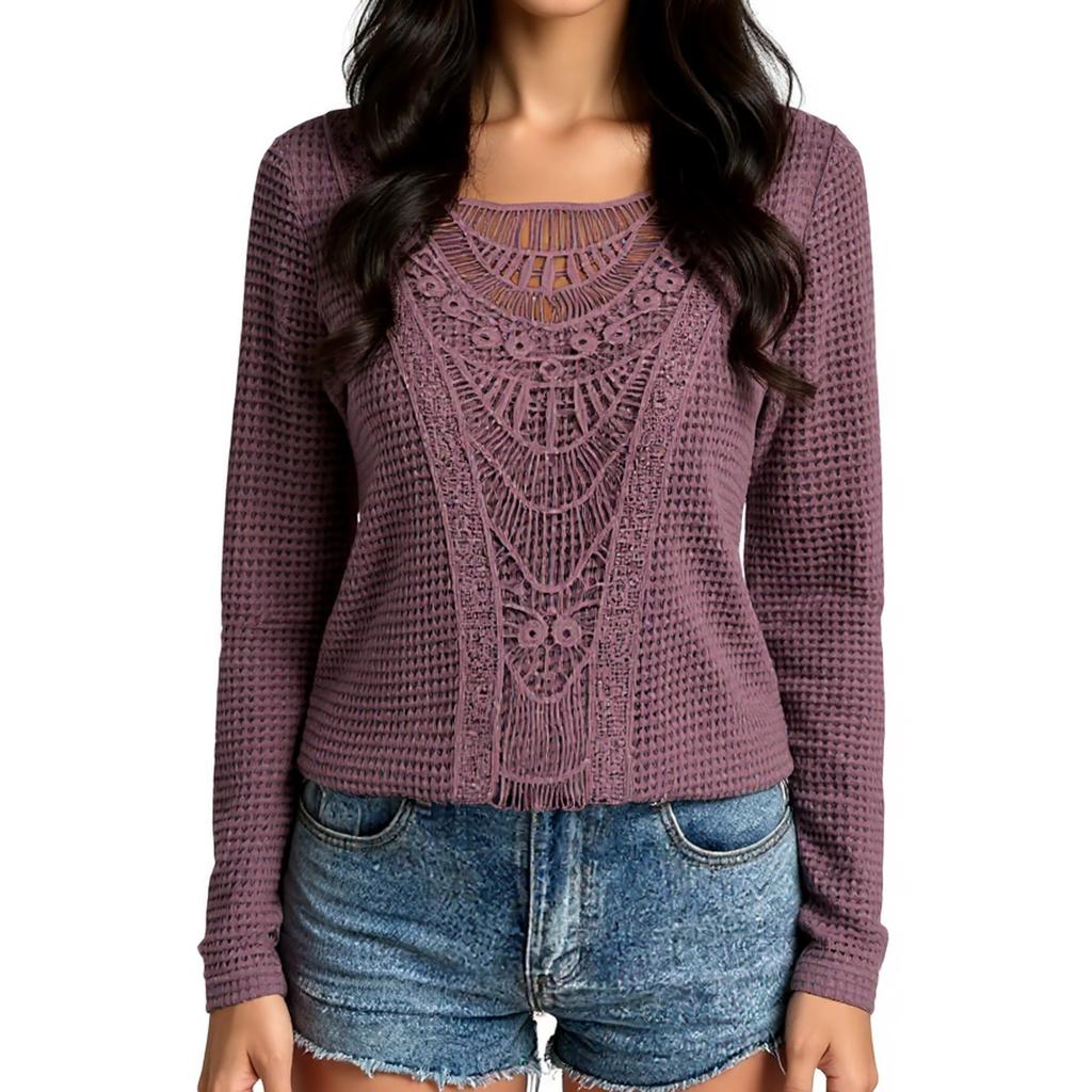 Women's T-Shirt Vintage Floral Print Round Neck Loose Long Sleeve Mid-Length Thumb Leak Top