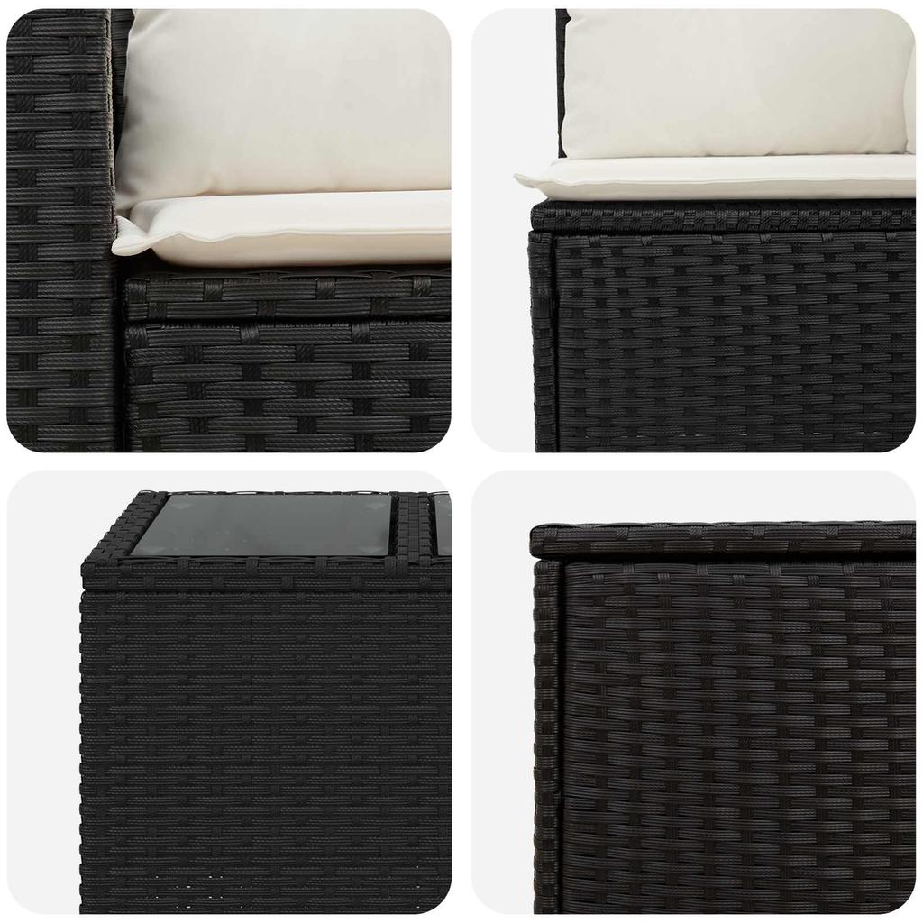 Sofa Set 6 Pieces Black and Cream White Poly Rattan and Steel