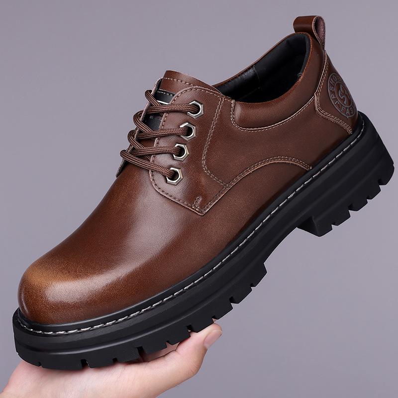 Fashion British Cowhide Platform Men's Dress Shoes Designer Soft-soled Increase Men Wedding Shoes Fashion Solid Color Derby Shoe Male