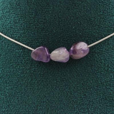 Stones and Minerals. 3-pearl Brazilian Amethyst Necklace. Stainless Steel Chain Necklace Women Men. Customizable Size