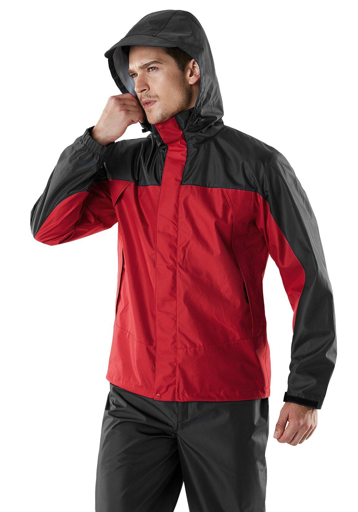 

Дождевик и плащ Tesla MES11 Размер для использования на открытом воздухе и в походах Мужской комплект, Верх угольный/красный, Низ угольный, M,