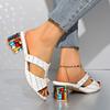 Sommer Peep Toe Strass Sandalen Frauen Blume Decor High Heels Hausschuhe Frau Mode Weiß Platz Ferse Strand Alias Mujer