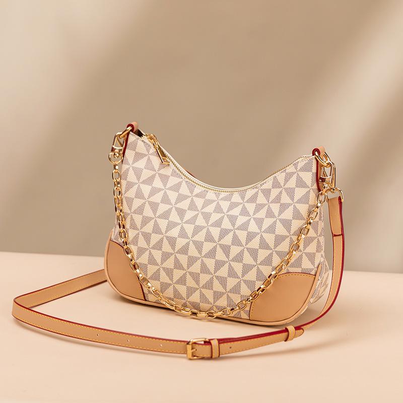New Women's Bag One Shoulder Crossbody Bag Classic Printed Chain Bag Trendy Versatile Underarm Bag Color Blocking Handbag