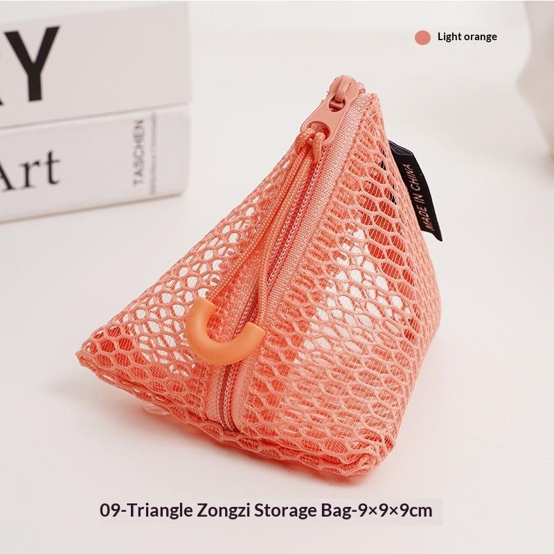 Triangular Mesh Bag Lipstick Jewelry Cosmetic Bag Portable Rope Design Mini Coin Purse Dopamine Color Candy Color Storage Bag