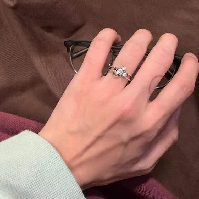 Korean Croissant Open Pig Nose Adjustable Double-Layer Ring for Women