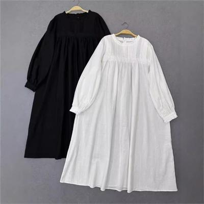 Japanese Women Forest Dress Vintage Accordion Pleated Lace Loose Simple Solid Color Autumn Women Dresses