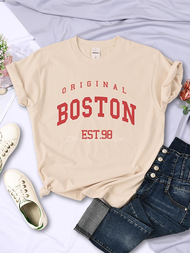 Original Boston Est.98 Street Letter Tshirt Women Summer Breathable T Shirt Hip Hop Casual Cool Short Sleeve Soft Street Clothes