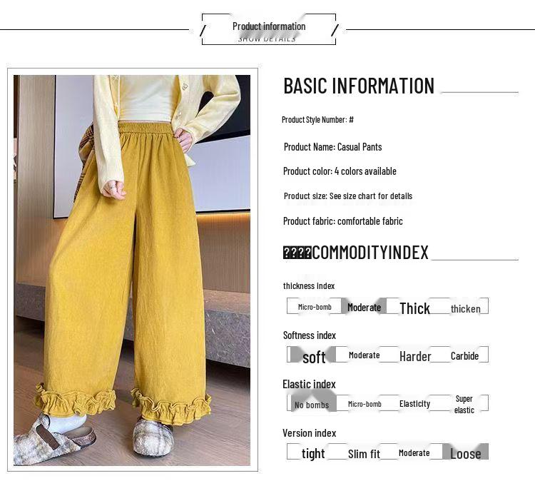 2025 Autumn/Winter Plus Velvet Corduroy Patchwork High Waist Wide-Leg Casual Pants