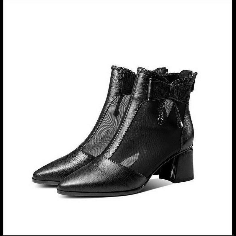 Mode FHC Cut-Out Sandalen Stiefel Frau, Sommer High Heels Mesh Schuhe, Reißverschluss hinten, Schleife, Spitze Zehenpartie, Damenschuhe, SCHWARZ, Dropship