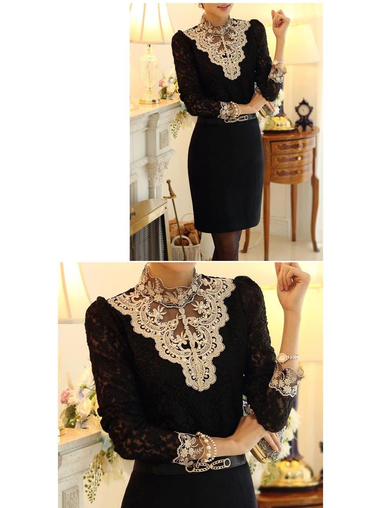 New Plus Size Korean Slim Fit Lace Shirt for Women