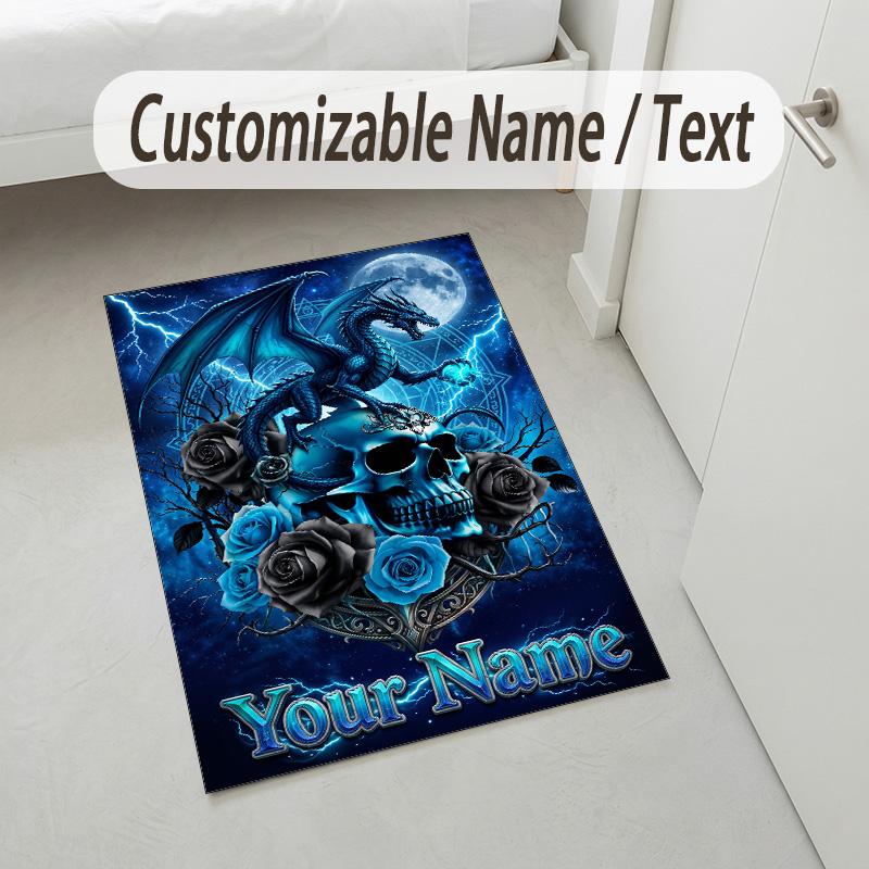 Dragon Phoenix Theme Crystal Velvet Rug Personalized Custom Name Text Soft Floor Mat Home Decor