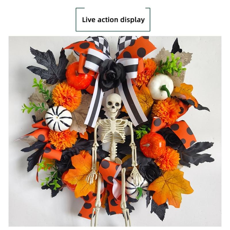 Realistic Faux Maple Leaf Pumpkins Skull Branch Wreath Durability Waterproof Halloween Autumn Home Outdoor Decors