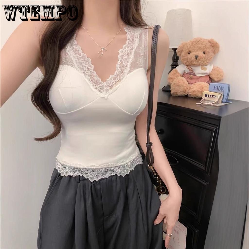 Lace Back Vest Women's French Style Exterior Sexy V-neck Slimming Base Shirt