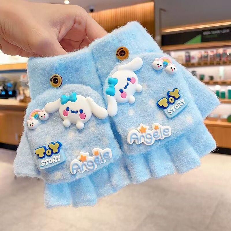 Kuromi Urocze Ciepłe Rękawiczki dla Dziecka: Pogrubione dziecięce rękawiczki bez palców do odrabiania lekcji i ochrony przed zimnem.