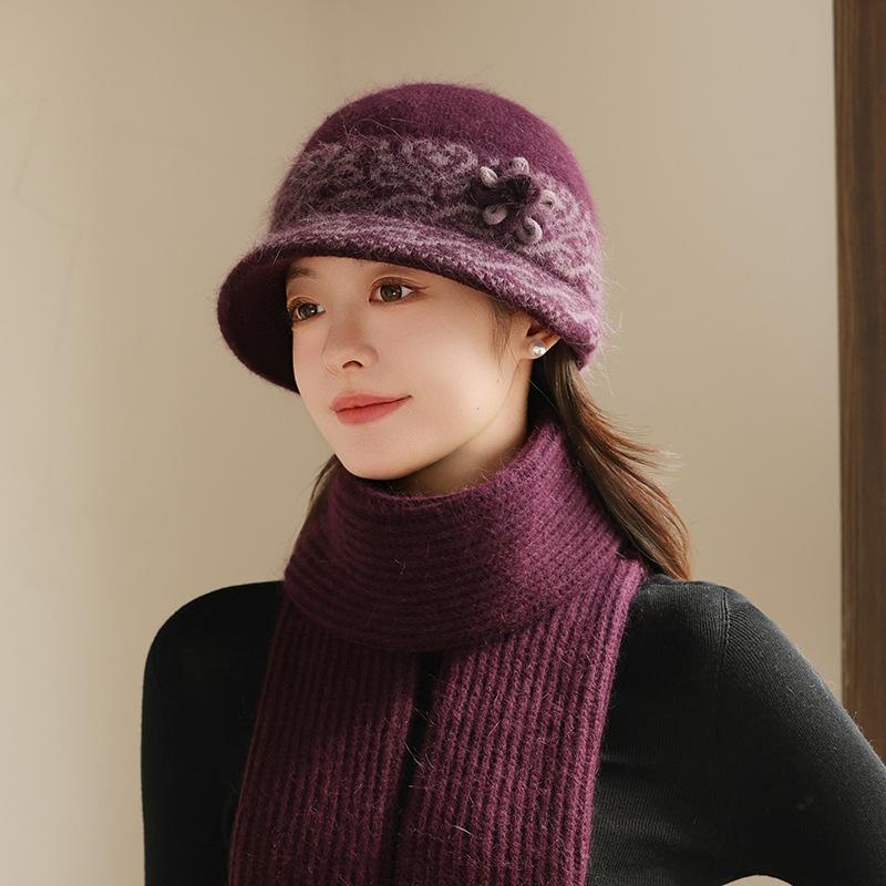 The Elderly Hat Women's Winter Velvet Warm Wool Hat Cold Protection Rabbit Fur Basin Hat