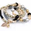 4 Pcs Fashionable and Simple Crystal Bead Pendant with Branches Leaves Versatile Multi-layer Bead Temperament Women's Bracelet