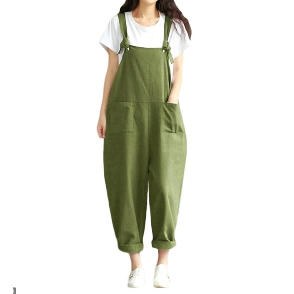 Spring And Summer Women's Artistic Cotton And Linen Suspenders Casual Pants Jumpsuit