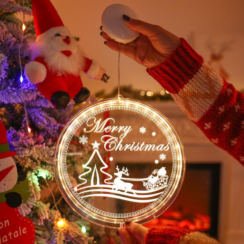LED Neon Christmas Decoration Lights with 3D Letter Suction Cup, Acrylic Pendant, and Room Atmosphere Colored String Lights