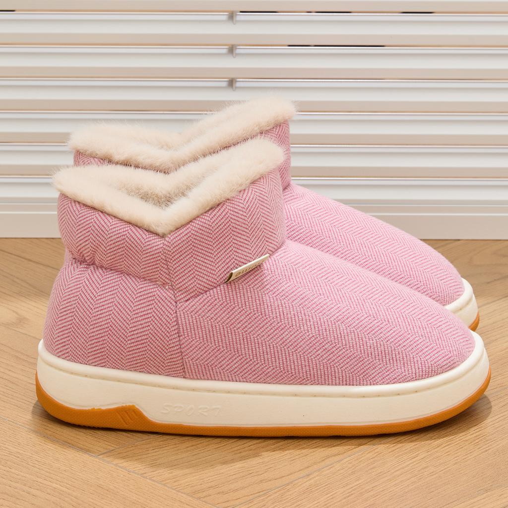 Winter Women Cotton Slippers Plush Warm Thick Bottom Slides Breathable Soft Non-slip Slippers Indoor Outdoor Men Casual Slippers
