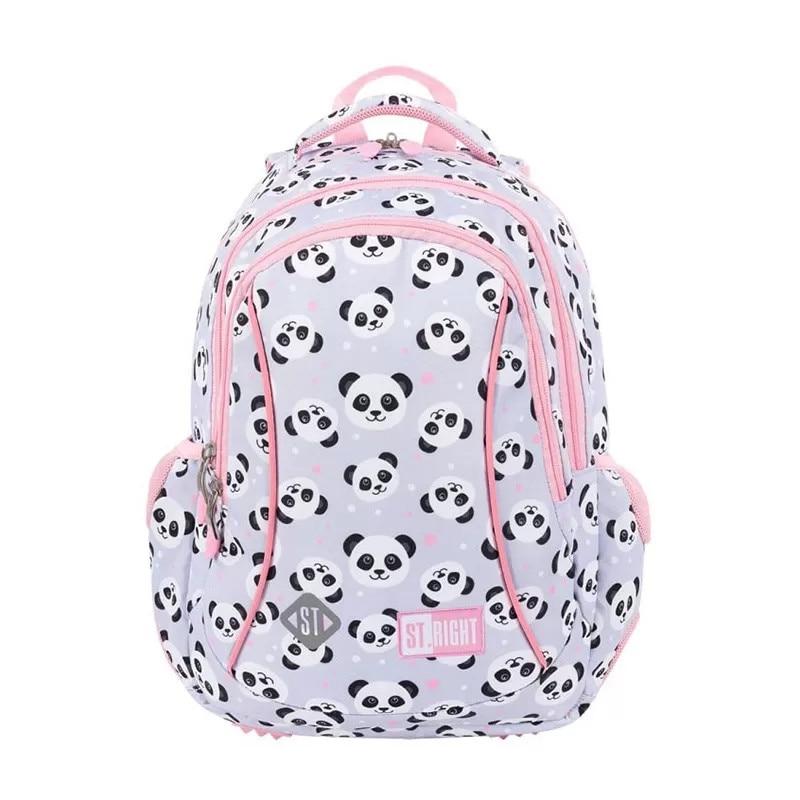 Majewski St. Right Backpack for Grades 1-4, 3 Compartments, Grey Panda Collection, Lightweight Ergonomic School Bag BP-26