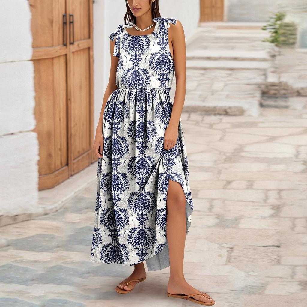 Women's Summer Fashion Tank Dress A-Line Sleeveless Casual Floral/Solid Pocket Dress