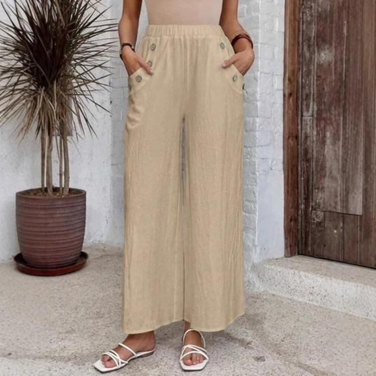 Wide Leg Pants Women Casual Solid Color Long Trousers with Pockets Loose Fit High Waist Daily Wear Elastic Waist