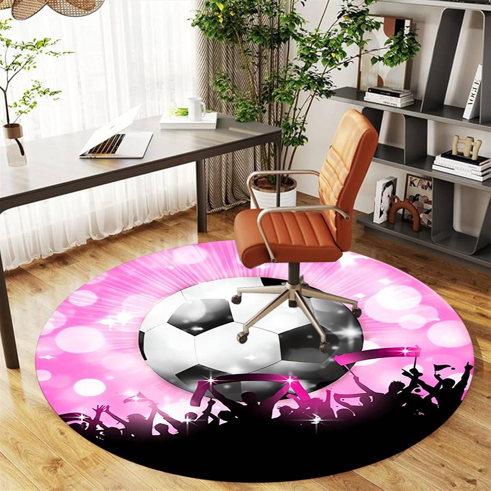 1pc Soccer Ball Celebration Round Chair mat Area Rug - Non-Slip, Floor Mat for Office, Bedroom, home decor Christmas Gift p0811074
