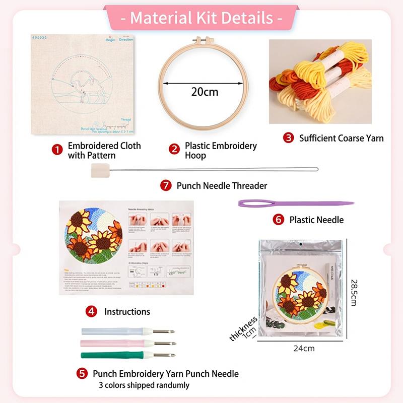 1Set Embroidery Floral Pattern DIY Punch Needle Embroidery Kit with Yarn Starter Kit Poking Cross Stitch Tools For Knitting