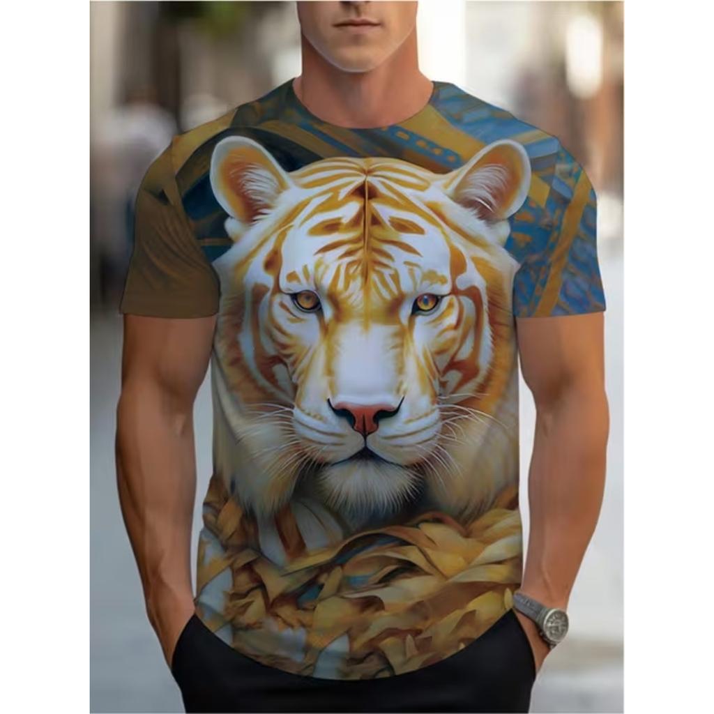 New Summer Men's Fashion T-shirt Personality Animal Printed Men's T-shirt Top