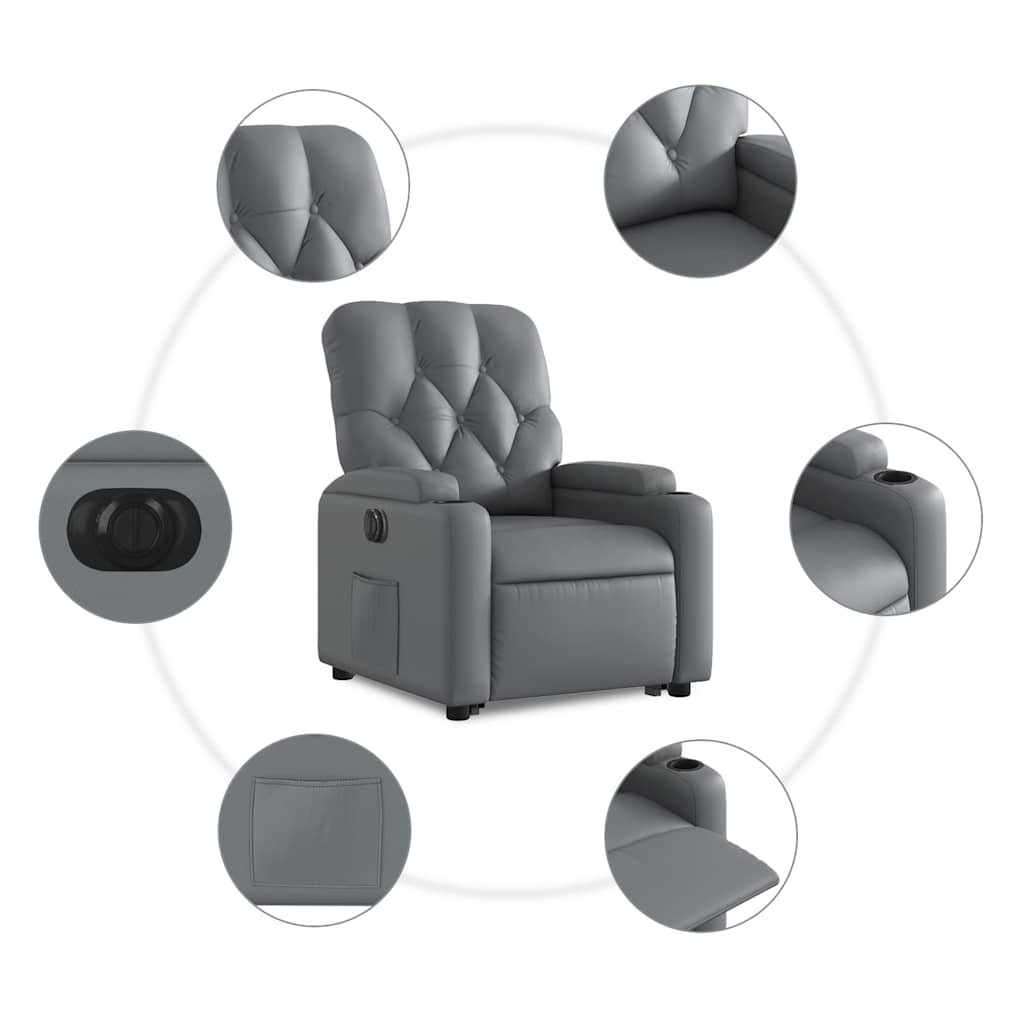 Vidaxl Reclining Chair with Electric Tilting Function, Grey, Eco-Leather