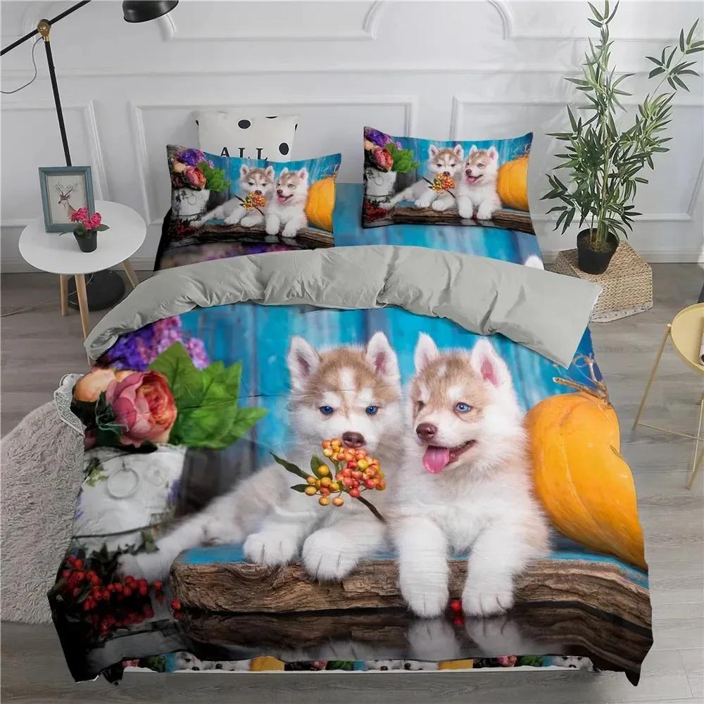Topp Pomeranian Hund Kung Drottning Påslakan Valp Sängkläder Set För Tonåringar Vuxna Husdjur Djur Färgglad Himmel Polyester Täcke